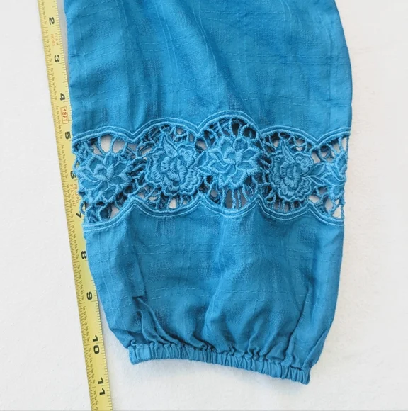 Chicos Top Womens Size (2) US L / 12 Teal Ballon Sleeve Rayon/Cotton - Picture 11 of 13